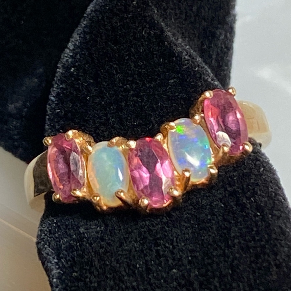 Vintage 10K Gold Opal + Amethyst 5-Stone Ring Sz 7 - Picture 10 of 11